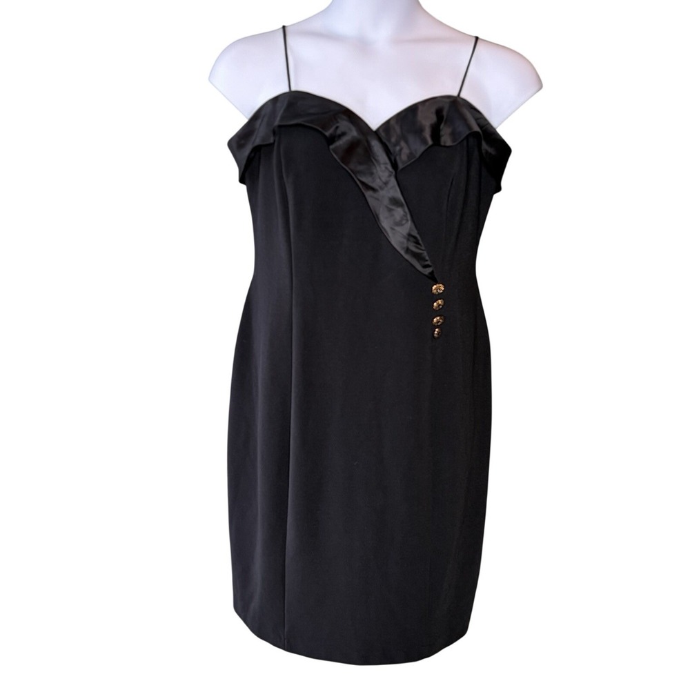 Betsy & Adam Dress 18W Black Satin Trim Spaghetti Strap Vintage Glam LBD Y2K - Picture 6 of 6